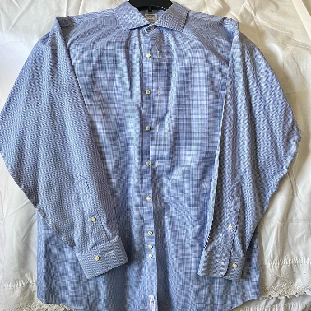 Brooks Brothers 	346 Cotton Slim Fit Button Down Shirt Blue /White Plaid 17-4/5